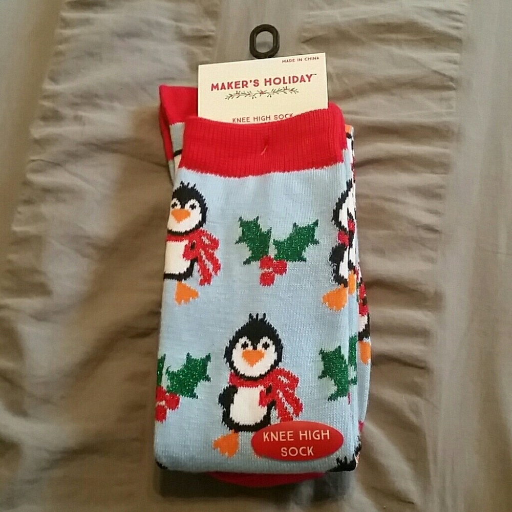Holiday penguin knee high socks